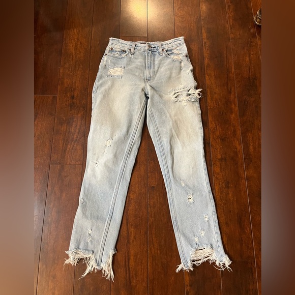 Abercrombie & Fitch Denim - Abercrombie & Fitch Light Blue Distressed Straight Leg Jeans